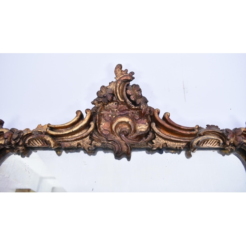 262 - A pair of Italian 19th century Baroque style gilt & gesso painted wall hanging mirrors. Each mirror ... 