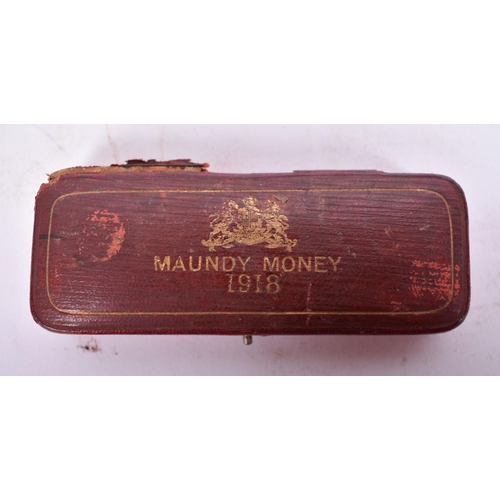 264 - A cased  maundy Money 1918 set. The four piece George V set, with original fitted case of red leathe... 