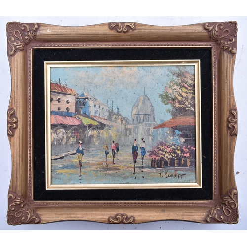 265 - J. Burnett (20th century) oil on canvas, depicting a scene of Parisian street. Signed and framed in ... 