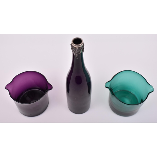 314 - Two late George III 19th century purple & green glass hand blown wine glass rinsers / glass coolers.... 