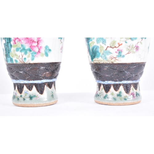 325 - A pair of 19th century Chinese Oriental Qing Dynasty crackle glaze ceramic Nanking / Nanjing bottle ... 