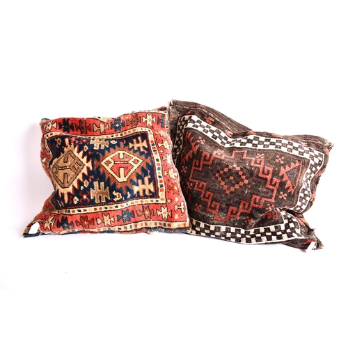 341 - A pair of early 20th century Kilim cushions. The cushion covers having been repurposed into cushions... 