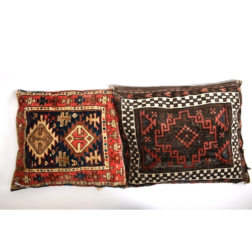 341 - A pair of early 20th century Kilim cushions. The cushion covers having been repurposed into cushions... 