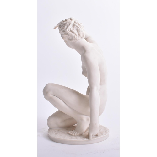 371 - Hutschenreuther - an early 20th century German bisque figurine depicting a nude lady. The woman crou... 