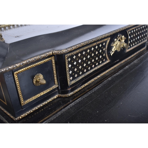 375 - A Napoleon III 19th century French Empire manner black lacquered Bonheur du Jour ladies writing tabl... 