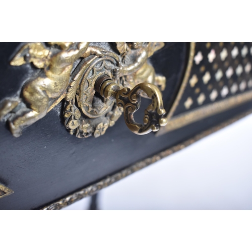 375 - A Napoleon III 19th century French Empire manner black lacquered Bonheur du Jour ladies writing tabl... 