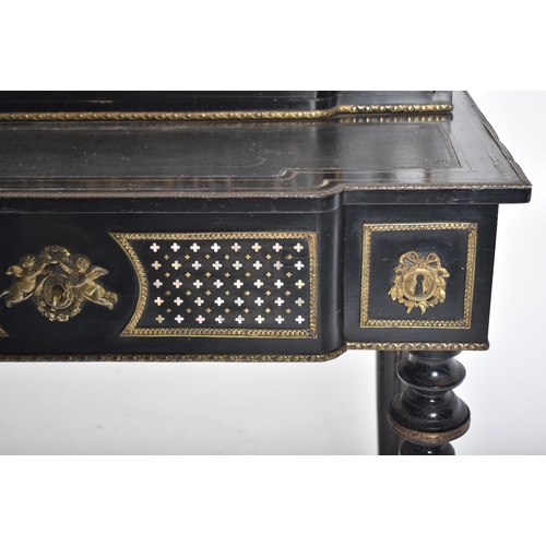 375 - A Napoleon III 19th century French Empire manner black lacquered Bonheur du Jour ladies writing tabl... 