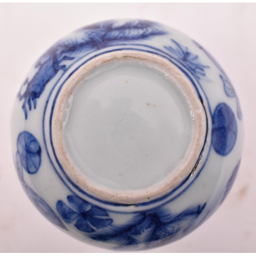 38 - A Chinese Qing Dynasty Ming manner blue and white porcelain water pot. The pot of ovoid form with st... 