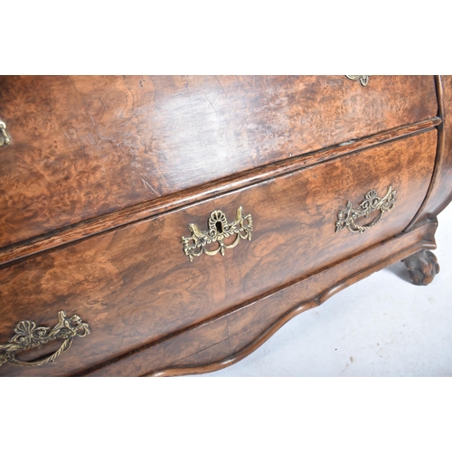 390 - A Baroque 19th century Dutch burr walnut serpentine front chest of drawers / commode. The chest havi... 