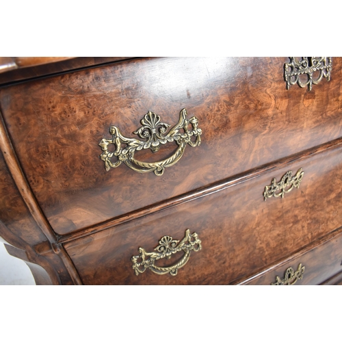 390 - A Baroque 19th century Dutch burr walnut serpentine front chest of drawers / commode. The chest havi... 