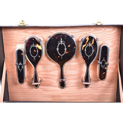 4 - A rare 1920s Adie Brother silver mounted tortoiseshell grooming set /vanity travel case with fitted ... 