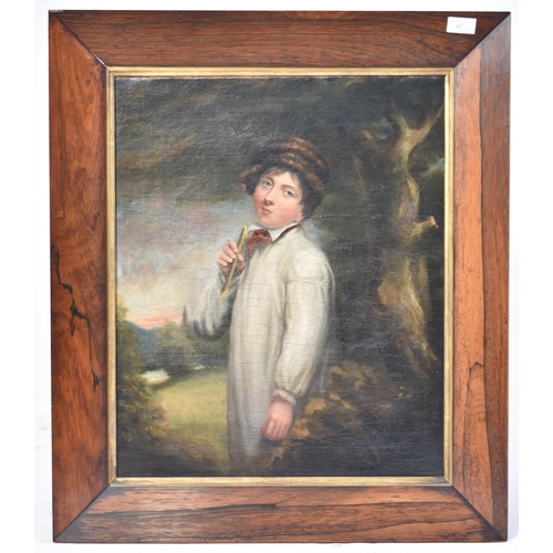 42 - English school, 19th century - an oil on canvas portrait study painting of a peasant boy and stick f... 