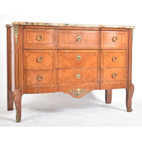 455 - A mid 19th century French continental transitional manner kingwood breakfront chest of drawers. The ... 