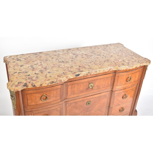 455 - A mid 19th century French continental transitional manner kingwood breakfront chest of drawers. The ... 