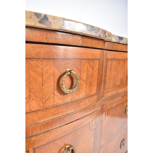 455 - A mid 19th century French continental transitional manner kingwood breakfront chest of drawers. The ... 