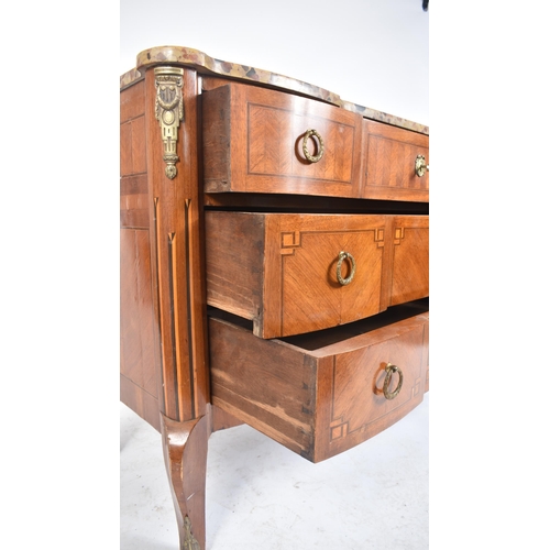 455 - A mid 19th century French continental transitional manner kingwood breakfront chest of drawers. The ... 