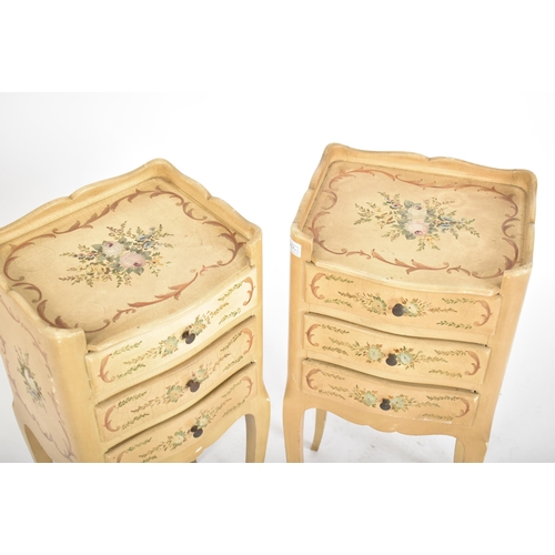 457 - A pair of early 20th century French Continental de chevet painted bedside tables. Each chest having ... 