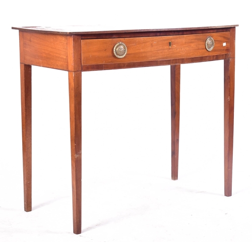 465 - A Victorian 19th century mahogany bow fronted side hall table. The table having a straight top over ... 