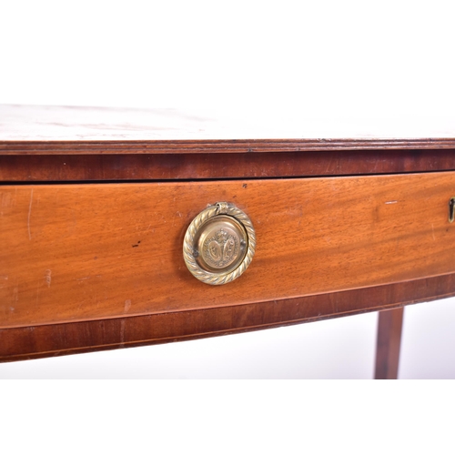 465 - A Victorian 19th century mahogany bow fronted side hall table. The table having a straight top over ... 