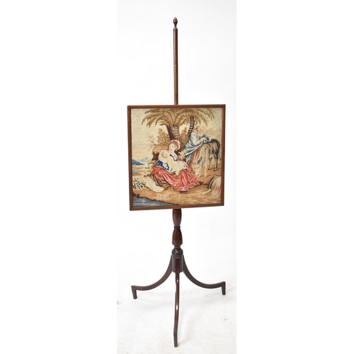 468 - A Victorian 19th century mahogany tapestry needlepoint adjustable pole screen. The screen depicting ... 