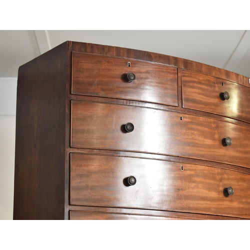 479 - A George III 19th century mahogany bow fronted chest of drawers. The chest having a straight top ove... 