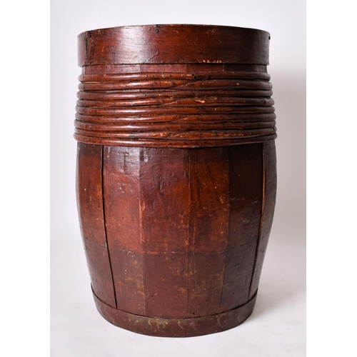 482 - A large 19th century Victorian shipping spice barrel of slatted wood construction with circular lid,... 