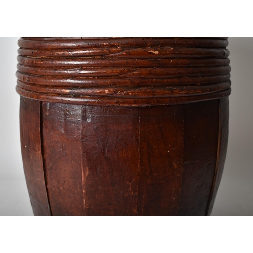 482 - A large 19th century Victorian shipping spice barrel of slatted wood construction with circular lid,... 