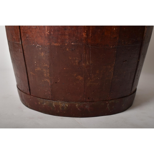 482 - A large 19th century Victorian shipping spice barrel of slatted wood construction with circular lid,... 