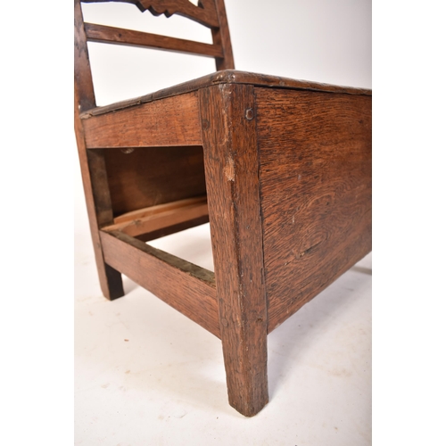 486 - An 18th century country oak George II child's chair of North Country origin. Raised on stile legs wi... 