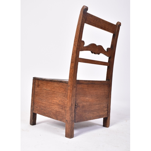 486 - An 18th century country oak George II child's chair of North Country origin. Raised on stile legs wi... 