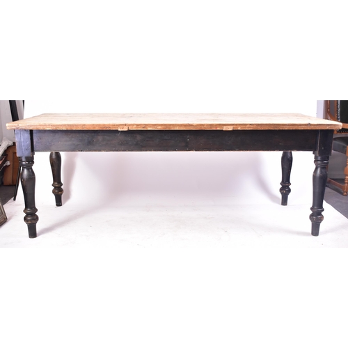 490 - A large early 20th century pine wood refectory farmhouse dining table. The table having a rectangula... 