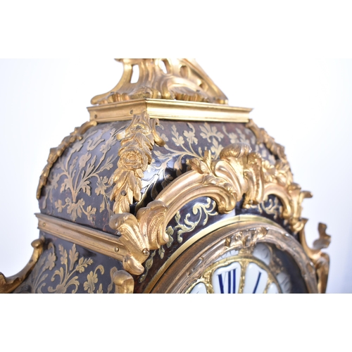 5 - A 19th century bronze mounted boulle work brass inlaid mantel clock.  The movement signed ' Adam Tho... 