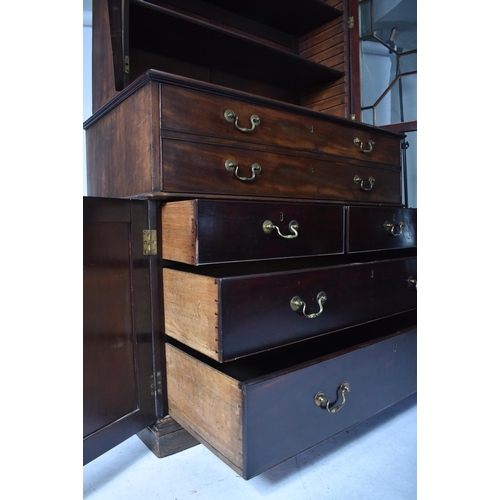 57 - A 19th century George III mahogany secretaire / estate bureau bookcase. Raised on a plinth base with... 