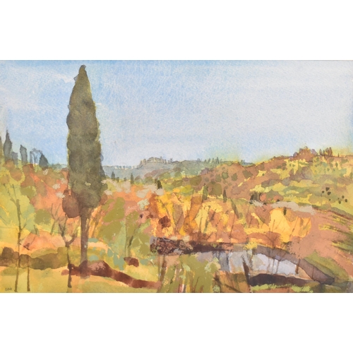 598 - Christa Gaa (German school, 1937-1992) - Tuscany in Autumn - a mid 20th century watercolour & gouach... 