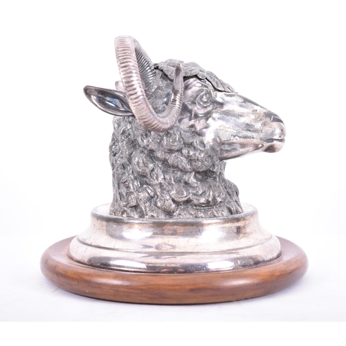 6 - A 19th century Victorian electroplated ram's head inkwell in the manner of Elkington. Raised on a ma... 