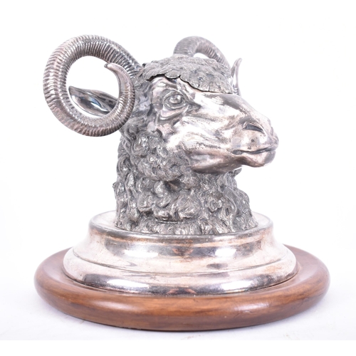 6 - A 19th century Victorian electroplated ram's head inkwell in the manner of Elkington. Raised on a ma... 