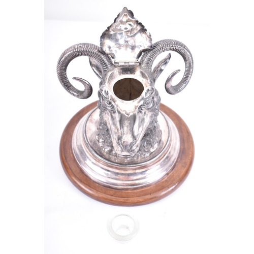 6 - A 19th century Victorian electroplated ram's head inkwell in the manner of Elkington. Raised on a ma... 