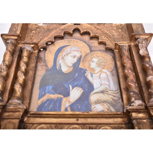 73 - A 19th century Italian Grand Tour gilt gesso on wood ecclesiastic religious icon altarpiece. The ico... 