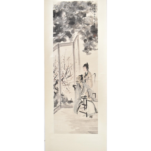 74 - Fu Baoshi 傅抱石 (b.1904-1965)
 Scholar and maiden 高仕侍女图
 Ink on xuan paper
 Mounted on scroll
 Measure... 