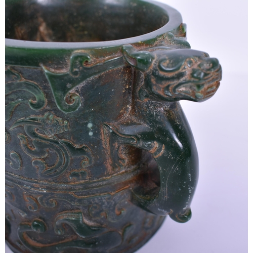 76 - A large Chinese Oriental Archaic style early 20th century spinach green colour glass hand carved bru... 