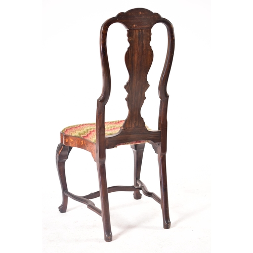 90 - A pair of 18th century Dutch Marquetry and carved walnut side chairs / dining chairs. Both with shel... 