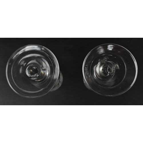 91 - A pair of 18th century plain stem ale glasses. Each glass engraved with hop flower and barley ears r... 