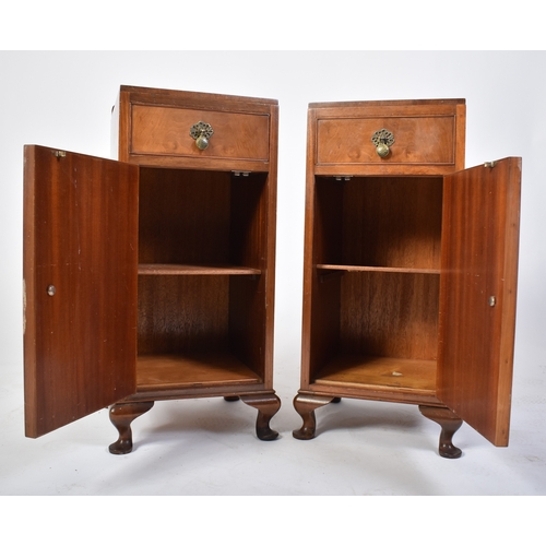 311 - A pair of Queen Anne revival walnut bedside cabinets. Each on stub cabriole legs with pad feet havin... 