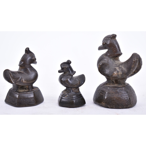 318 - Three 18th and 19th century Hintha bird shaped Burmese / Thai opium weights. The birds of graduating... 