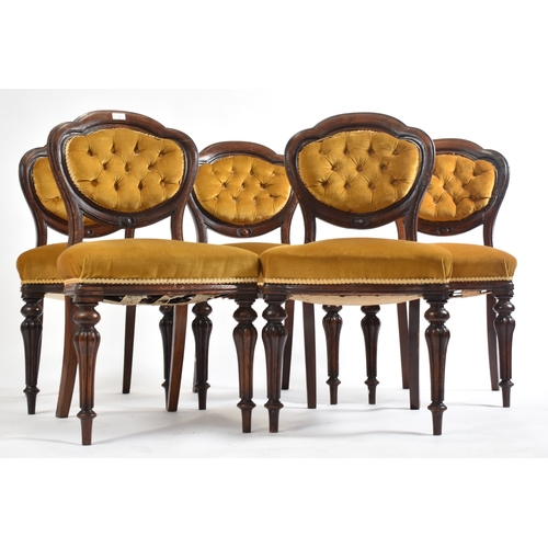 402 - A set of five Victorian 19th century mahogany framed &  velour upholstered dining chairs. Each chair... 