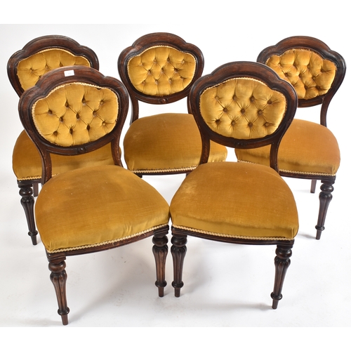 402 - A set of five Victorian 19th century mahogany framed &  velour upholstered dining chairs. Each chair... 