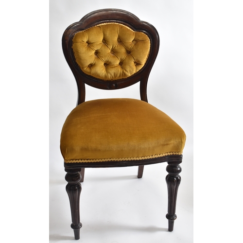 402 - A set of five Victorian 19th century mahogany framed &  velour upholstered dining chairs. Each chair... 