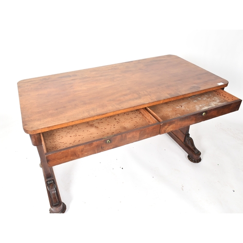 404 - A Victorian 19th century mahogany two drawer side table / writing desk. The table having a straight ... 