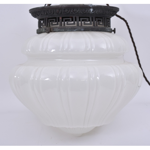 412 - An early 20th century milk glass neo-classical electrolier - ceiling lantern lamp light. The light h... 