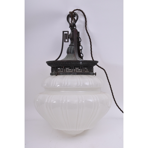 412 - An early 20th century milk glass neo-classical electrolier - ceiling lantern lamp light. The light h... 